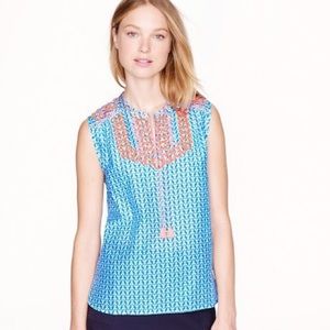 J.Crew Blue Aztec Arrow Sleeveless Embroidered Top